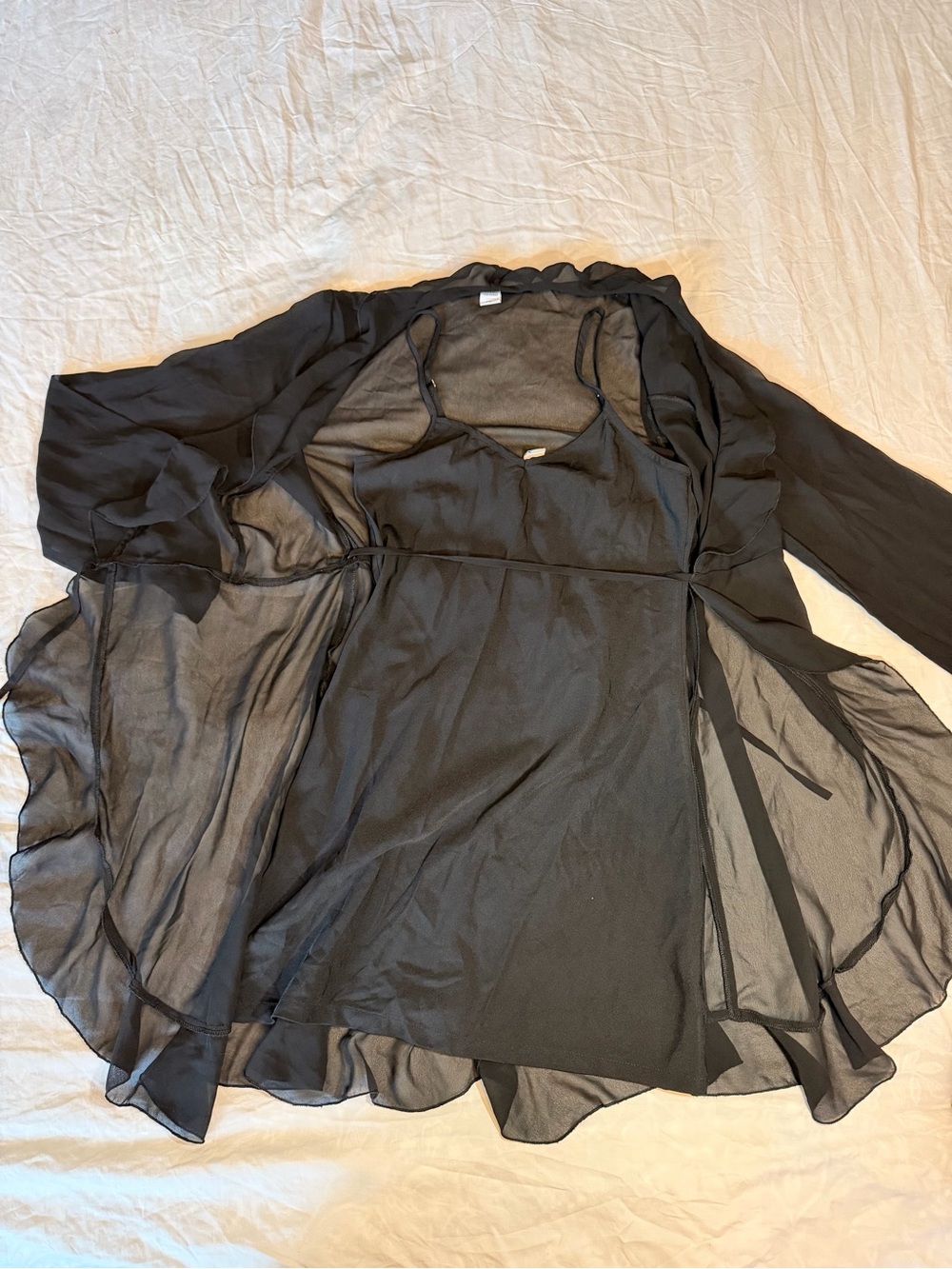 twik Black Sheer Tie-Waist Long-Sleeve Dress and Slip Set